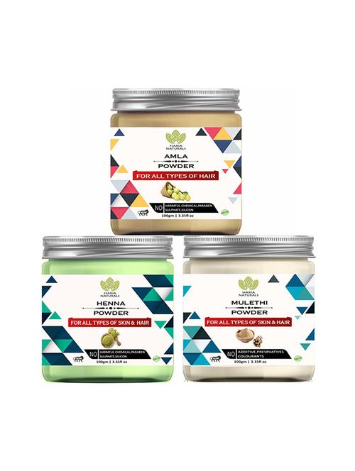100% pure & naturals amla powder 100gm & henna powder 100gm & mulethi powder 100gm (pack of 3) 300gm - 18638848 - Very Small Image - 1