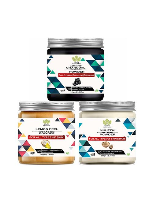 100% pure & naturals charcoal powder 100gm & lemon peel powder 100gm & mulethi powder 100gm (pack of 3) 300gm - 18638852 - Very Small Image - 1
