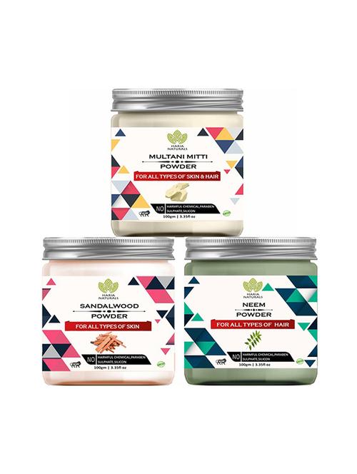 100% pure & naturals multani mitti powder 100gm & sandalwood powder 100gm & neem powder 100gm (pack of 3) 300gm - 18638853 - Very Small Image - 1