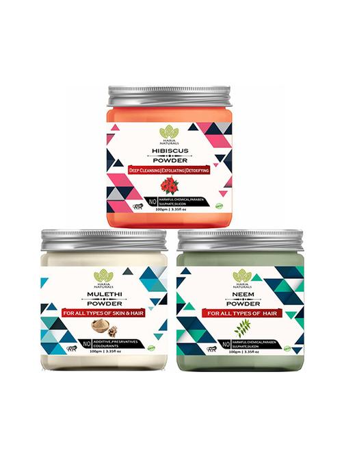 100% pure & naturals hibiscus powder 100gm & mulethi powder 100gm & neem powder 100gm (pack of 3) 300gm - 18638854 - Very Small Image - 1