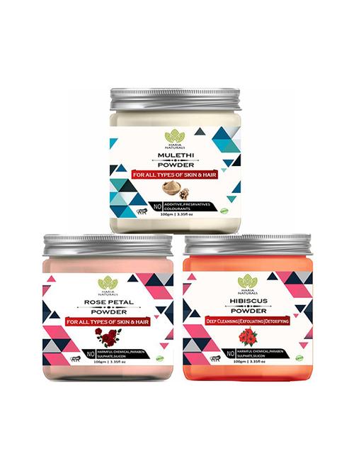 100% pure & naturals mulethi powder 100gm & rose petal powder 100gm & hibiscus powder 100gm (pack of 3) 300gm - 18638856 - Very Small Image - 1