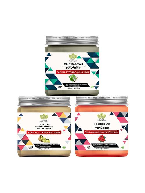 100% pure & naturals bhringraj powder 100gm & amla powder 100gm & hibiscus powder 100gm (pack of 3) 300gm - 18638861 - Very Small Image - 1