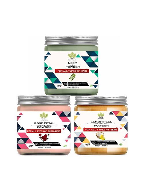 100% pure & naturals neem powder 100gm & rose petal powder 100gm & lemon peel powder 100gm (pack of 3) 300gm - 18638864 - Very Small Image - 1