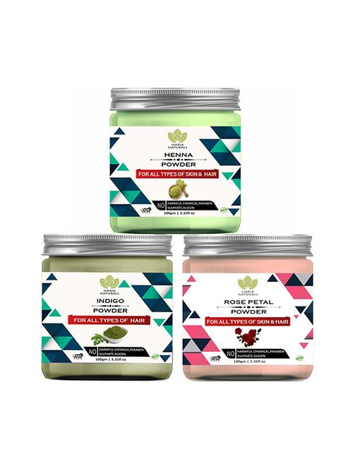 100% pure & naturals henna powder 100gm & indigo powder 100gm & rose petal powder 100gm (pack of 3) 300gm - 18638865 - Very Small Image - 1