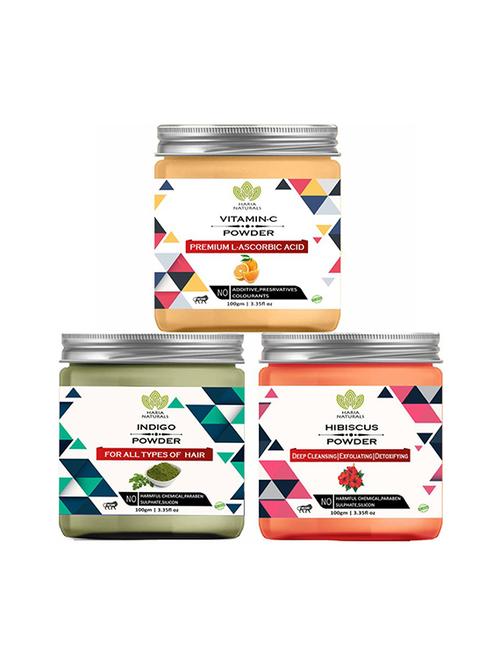 100% pure & naturals vitamin-c powder 100gm & indigo powder 100gm & hibiscus powder 100gm (pack of 3) 300gm - 18638867 - Very Small Image - 1