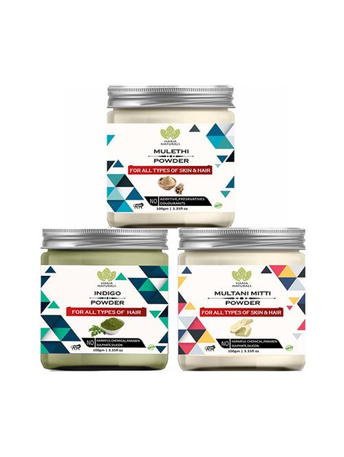 100% pure & naturals mulethi powder 100gm & indigo powder 100gm & multani mitti powder 100gm (pack of 3) 300gm - 18638869 - Very Small Image - 1