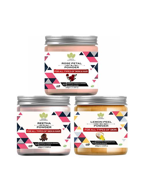 100% pure & naturals rose petal powder 100gm & reetha powder 100gm & lemon peel powder 100gm (pack of 3) 300gm - 18638870 - Very Small Image - 1