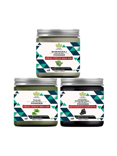 100% pure & naturals bhringraj powder 100gm & tulsi powder 100gm & charcoal powder 100gm (pack of 3) 300gm - 18638872 - Very Small Image - 1