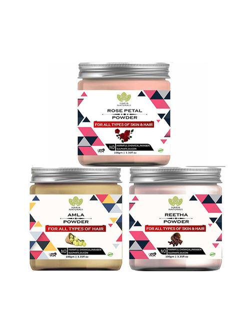100% pure & naturals rose petal powder 100gm & amla powder 100gm & reetha powder 100gm (pack of 3) 300gm - 18638876 - Very Small Image - 1