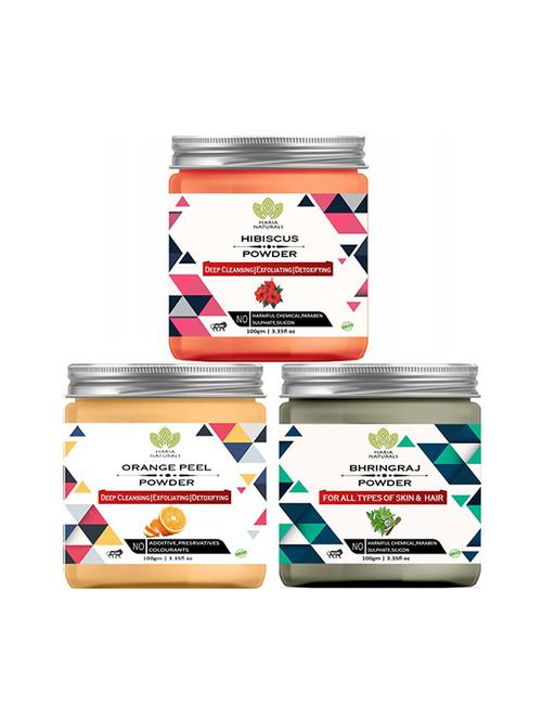 100% pure & naturals hibiscus powder 100gm & orange peel powder 100gm & bhringraj powder 100gm (pack of 3) 300gm - 18638877 - Very Small Image - 1