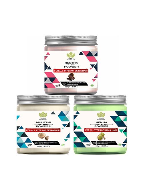 100% pure & naturals reetha powder 100gm & mulethi powder 100gm & henna powder 100gm (pack of 3) 300gm - 18638882 - Very Small Image - 1