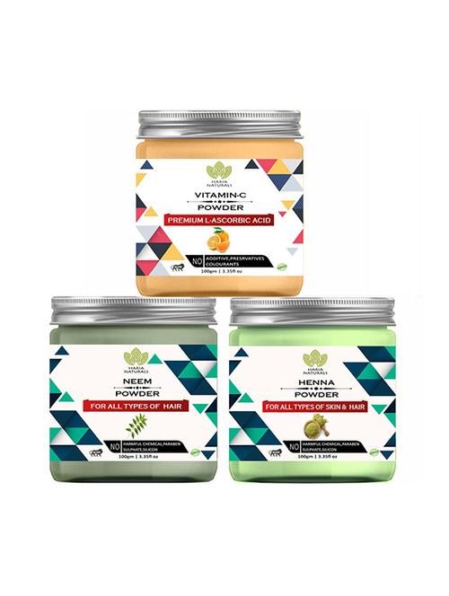 100% pure & naturals vitamin-c powder 100gm & neem powder 100gm & henna powder 100gm (pack of 3) 300gm - 18638887 - Very Small Image - 1