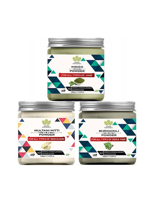 100% pure & naturals indigo powder 100gm & multani mitti powder 100gm & bhringraj powder 100gm (pack of 3) 300gm - 18638893 - Very Small Image - 1