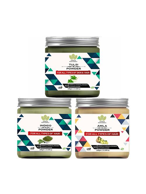 100% pure & naturals tulsi powder 100gm & indigo powder 100gm & amla powder 100gm (pack of 3) 300gm - 18638894 - Very Small Image - 1