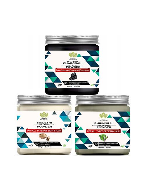 100% pure & naturals charcoal powder 100gm & mulethi powder 100gm & bhringraj powder 100gm (pack of 3) 300gm - 18638897 - Very Small Image - 1