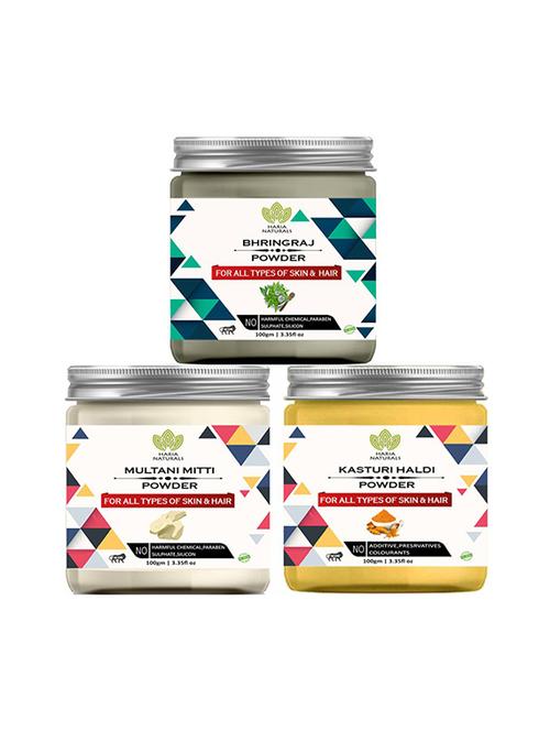 100% pure & naturals bhringraj powder 100gm & multani mitti powder 100gm & kasturi haldi powder 100gm (pack of 3) 300gm - 18638902 - Very Small Image - 1