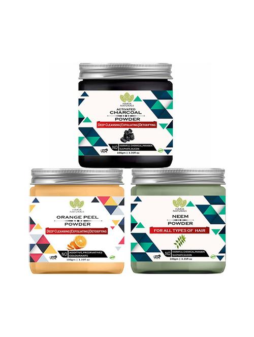 100% pure & naturals charcoal powder 100gm & orange peel powder 100gm & neem powder 100gm (pack of 3) 300gm - 18638903 - Very Small Image - 1