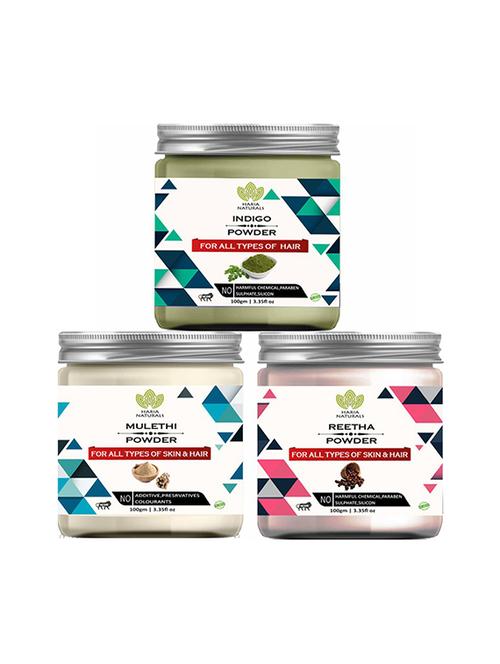 100% pure & naturals indigo powder 100gm & mulethi powder 100gm & reetha powder 100gm (pack of 3) 300gm - 18638904 - Very Small Image - 1