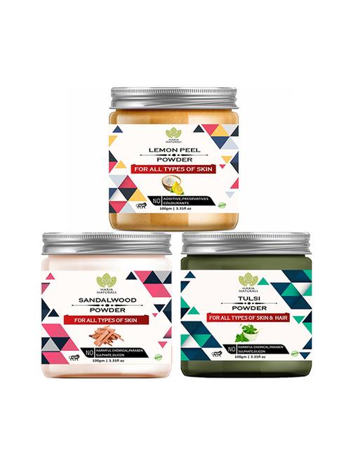 100% pure & naturals lemon peel powder 100gm & sandalwood powder 100gm & tulsi powder 100gm (pack of 3) 300gm - 18638907 - Very Small Image - 1