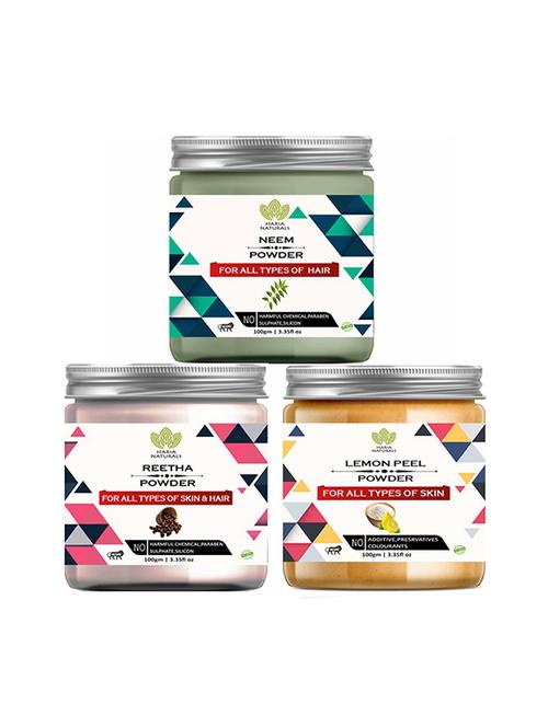 100% pure & naturals neem powder 100gm & reetha powder 100gm & lemon peel powder 100gm (pack of 3) 300gm - 18638913 - Very Small Image - 1