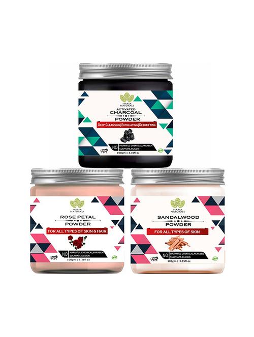 100% pure & naturals charcoal powder 100gm & rose petal powder 100gm & sandalwood powder 100gm (pack of 3) 300gm - 18638914 - Very Small Image - 1
