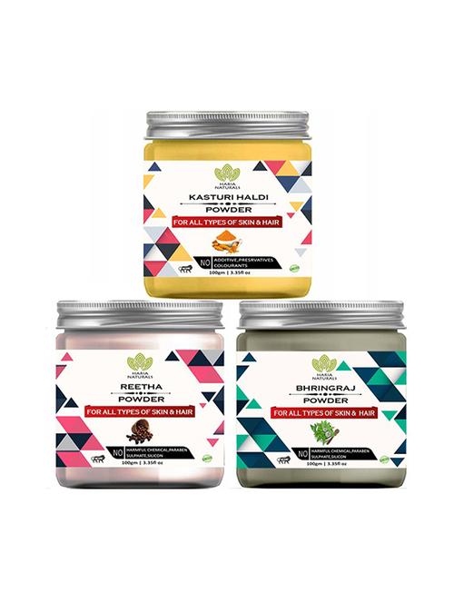 100% pure & naturals kasturi haldi powder 100gm & reetha powder 100gm & bhringraj powder 100gm (pack of 3) 300gm - 18638921 - Very Small Image - 1