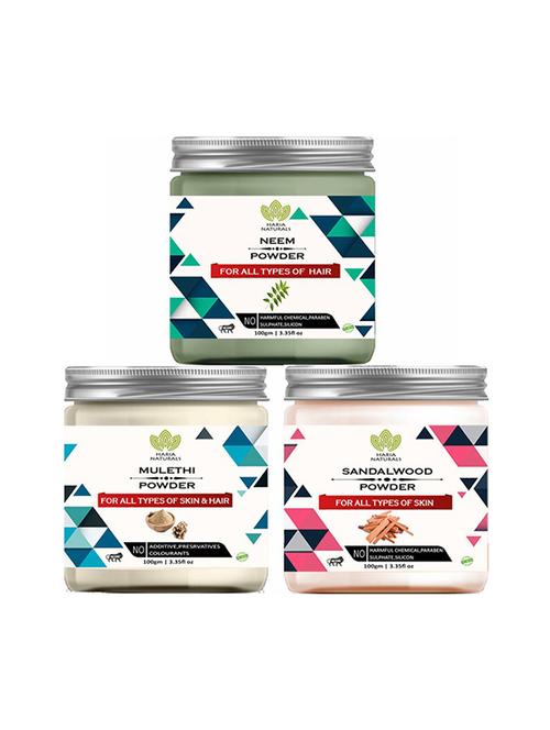 100% pure & naturals neem powder 100gm & mulethi powder 100gm & sandalwood powder 100gm (pack of 3) 300gm - 18638927 - Very Small Image - 1