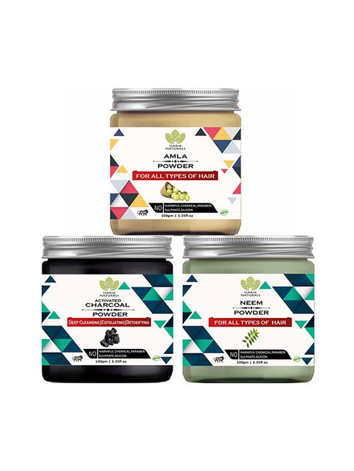 100% pure & naturals amla powder 100gm & charcoal powder 100gm & neem powder 100gm (pack of 3) 300gm - 18638931 - Very Small Image - 1