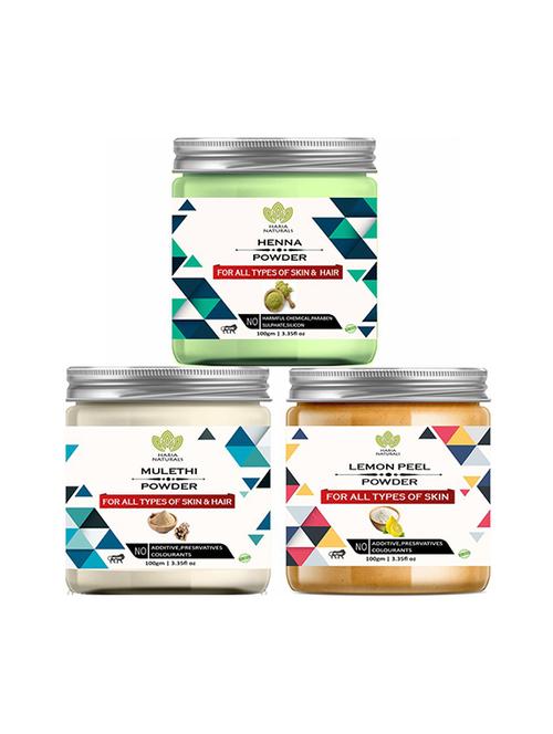 100% pure & naturals henna powder 100gm & mulethi powder 100gm & lemon peel powder 100gm (pack of 3) 300gm - 18638932 - Very Small Image - 1