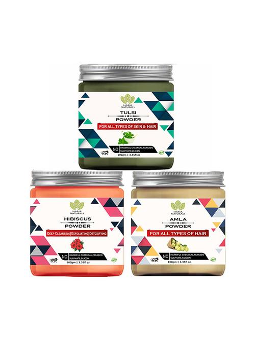 100% pure & naturals tulsi powder 100gm & hibiscus powder 100gm & amla powder 100gm (pack of 3) 300gm - 18639077 - Very Small Image - 1