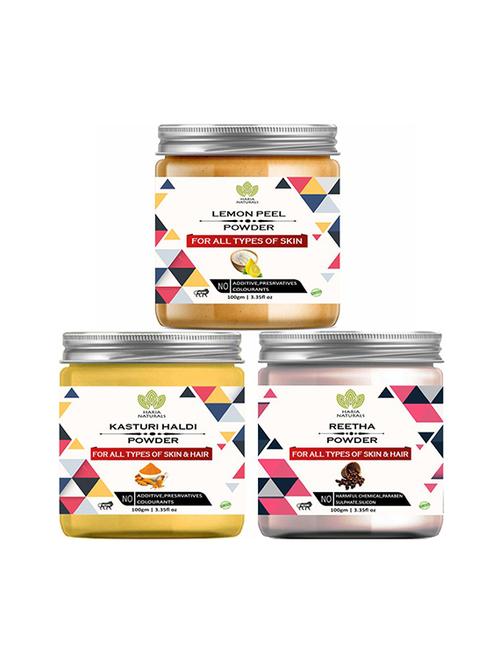 100% pure & naturals lemon peel powder 100gm & kasturi haldi powder 100gm & reetha powder 100gm (pack of 3) 300gm - 18639078 - Very Small Image - 1