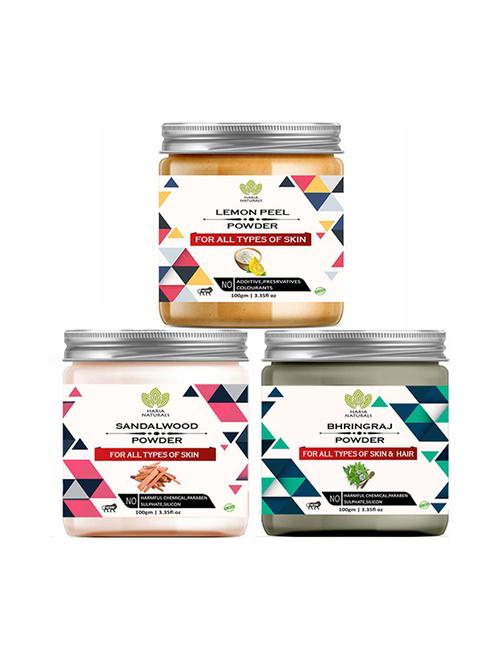 100% pure & naturals lemon peel powder 100gm & sandalwood powder 100gm & bhringraj powder 100gm (pack of 3) 300gm - 18639084 - Very Small Image - 1