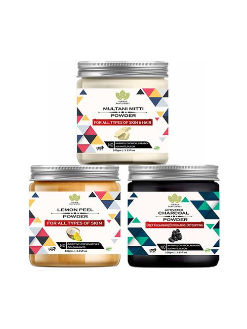 100% pure & naturals multani mitti powder 100gm & lemon peel powder 100gm & charcoal powder 100gm (pack of 3) 300gm - 18639091 - Very Small Image - 1