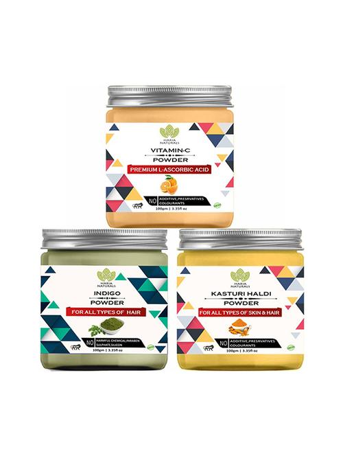 100% pure & naturals vitamin-c powder 100gm & indigo powder 100gm & kasturi haldi powder 100gm (pack of 3) 300gm - 18639092 - Very Small Image - 1