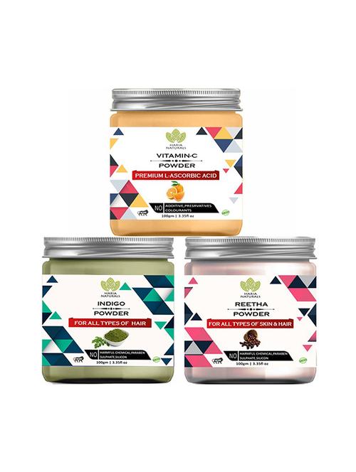 100% pure & naturals vitamin-c powder 100gm & indigo powder 100gm & reetha powder 100gm (pack of 3) 300gm - 18639093 - Very Small Image - 1