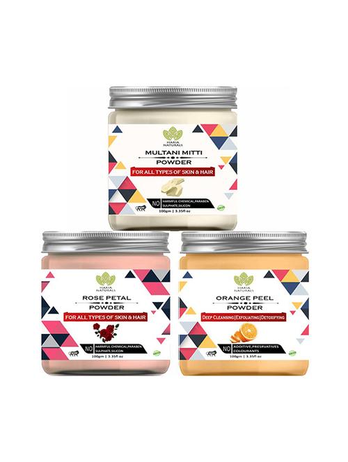 100% pure & naturals multani mitti powder 100gm & rose petal powder 100gm & orange peel powder 100gm (pack of 3) 300gm - 18639099 - Very Small Image - 1