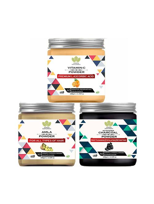 100% pure & naturals vitamin-c powder 100gm & amla powder 100gm & charcoal powder 100gm (pack of 3) 300gm - 18639111 - Very Small Image - 1