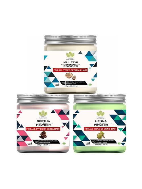 100% pure & naturals mulethi powder 100gm & reetha powder 100gm & henna powder 100gm (pack of 3) 300gm - 18639112 - Very Small Image - 1