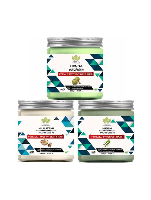 100% pure & naturals henna powder 100gm & mulethi powder 100gm & neem powder 100gm (pack of 3) 300gm - 18639113 - Very Small Image - 1