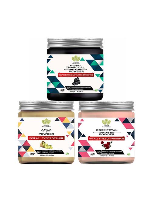 100% pure & naturals charcoal powder 100gm & amla powder 100gm & rose petal powder 100gm (pack of 3) 300gm - 18639114 - Very Small Image - 1