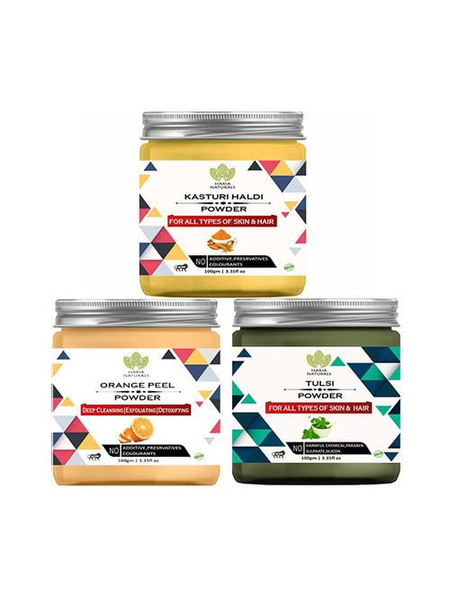 100% pure & naturals kasturi haldi powder 100gm & orange peel powder 100gm & tulsi powder 100gm (pack of 3) 300gm - 18639115 - Very Small Image - 1
