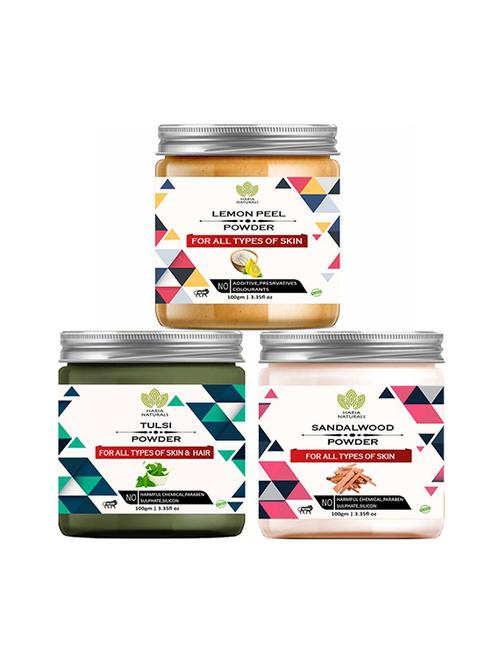 100% pure & naturals lemon peel powder 100gm & tulsi powder 100gm & sandalwood powder 100gm (pack of 3) 300gm - 18639116 - Very Small Image - 1