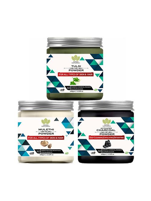 100% pure & naturals tulsi powder 100gm & mulethi powder 100gm & charcoal powder 100gm (pack of 3) 300gm - 18639123 - Very Small Image - 1