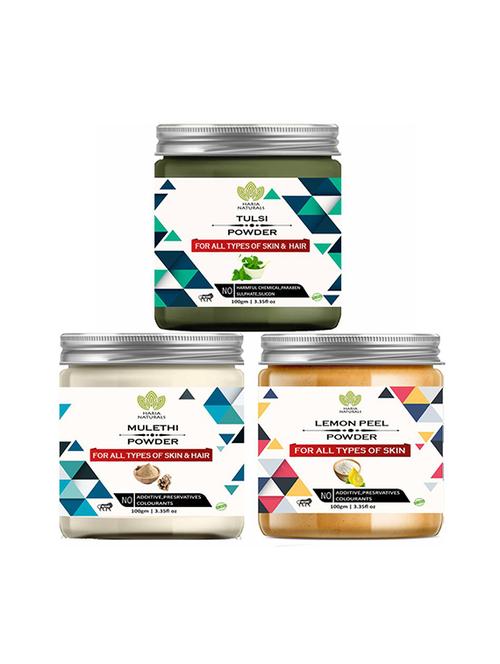 100% pure & naturals tulsi powder 100gm & mulethi powder 100gm & lemon peel powder 100gm (pack of 3) 300gm - 18639127 - Very Small Image - 1