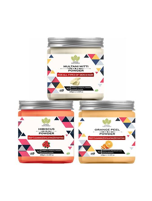 100% pure & naturals multani mitti powder 100gm & hibiscus powder 100gm & orange peel powder 100gm (pack of 3) 300gm - 18639130 - Very Small Image - 1