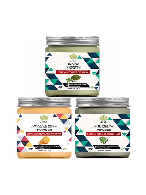 100% pure & naturals indigo powder 100gm & orange peel powder 100gm & bhringraj powder 100gm (pack of 3) 300gm - 18639131 - Very Small Image - 1