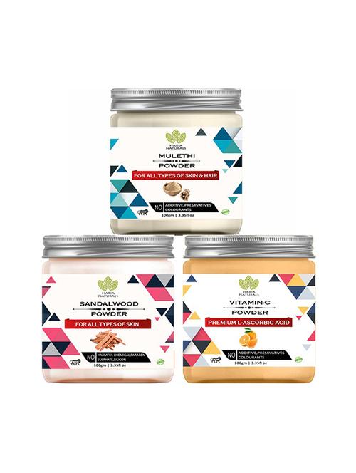 100% pure & naturals mulethi powder 100gm & sandalwood powder 100gm & vitamin-c powder 100gm (pack of 3) 300gm - 18639132 - Very Small Image - 1