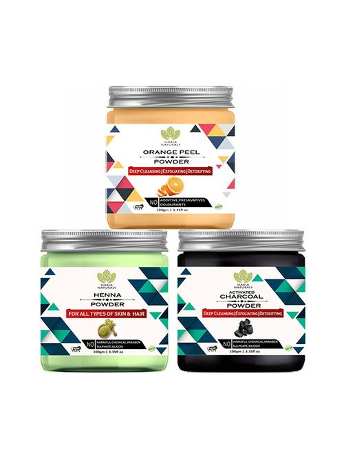 100% pure & naturals orange peel powder 100gm & henna powder 100gm & charcoal powder 100gm (pack of 3) 300gm - 18639134 - Very Small Image - 1