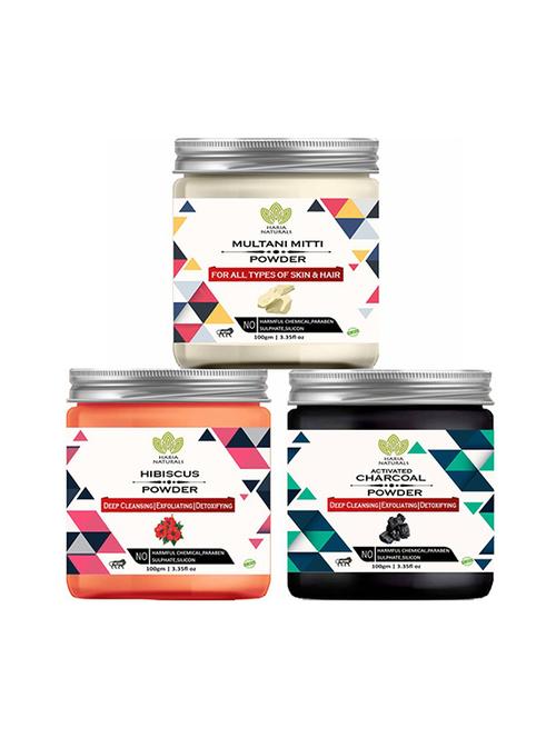 100% pure & naturals multani mitti powder 100gm & hibiscus powder 100gm & charcoal powder 100gm (pack of 3) 300gm - 18639137 - Very Small Image - 1