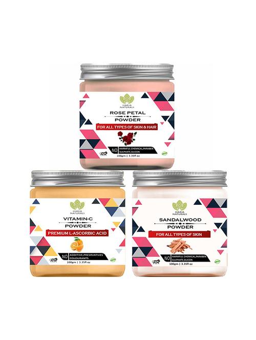 100% pure & naturals rose petal powder 100gm & vitamin-c powder 100gm & sandalwood powder 100gm (pack of 3) 300gm - 18639138 - Very Small Image - 1